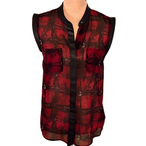 Rock & Republic semi sheer red and black sleeveless blouse size small